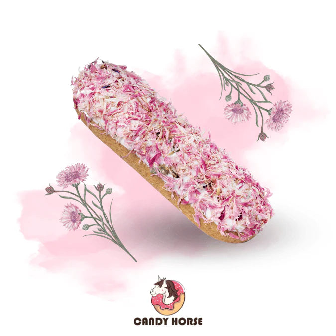 Candy Horse Lyserød kornblomst-éclair I Hestekage med glasur og krydderurter