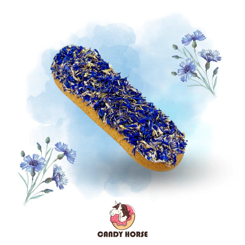 Candy Horse Kornblomst-éclair I Hestekage med glasur og krydderurter